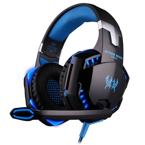 KOTION EACH G2000 Over-ear Game Gaming Headphone Headset Earphone Headband with Mic Stereo Bass LED Light for PC Gamer,Cable Length: About 2.2m(Blue + Black)